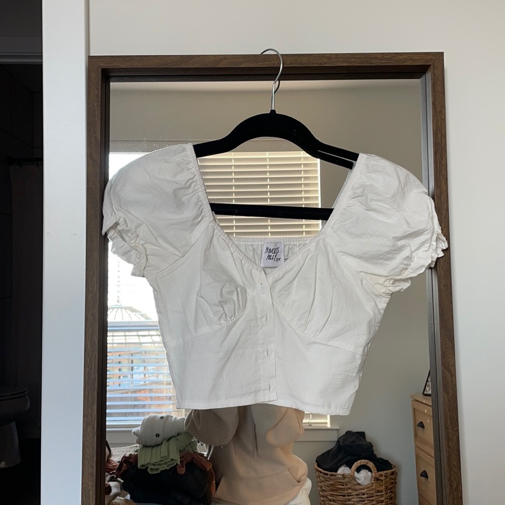 Princess Polly White Crop Blouse Size 2